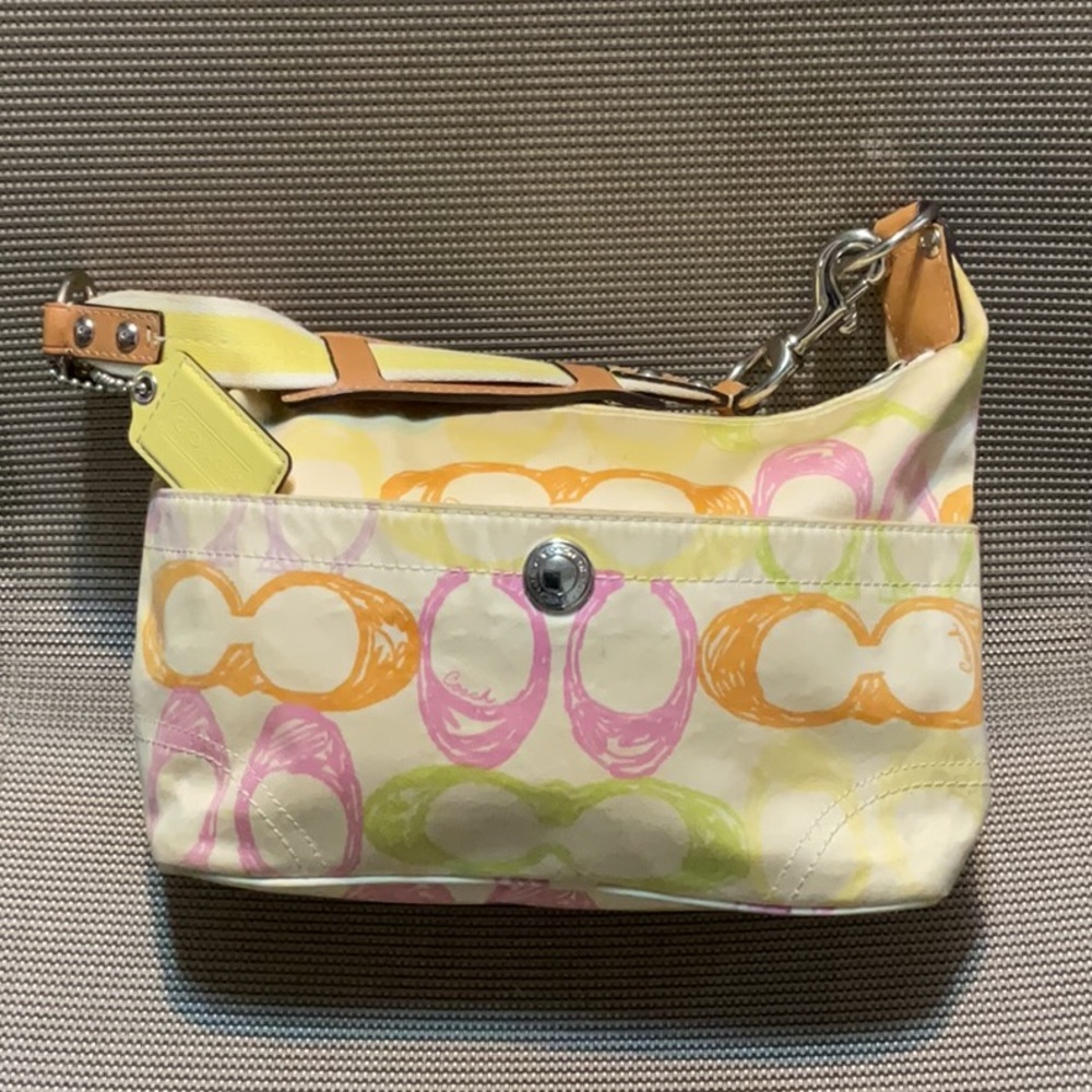 Coach Cream Shoulder Bag with Pink, Orange, Yellow & Lime Logo Print